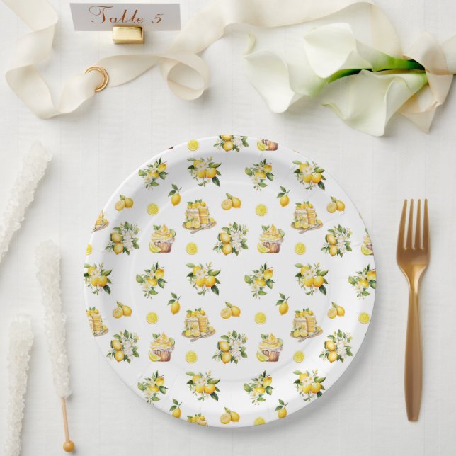 Mediterranean Summer Lemon Pattern  Paper Plate (Wedding)