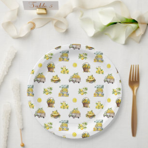 Mediterranean Summer Lemon Pattern  Paper Plate