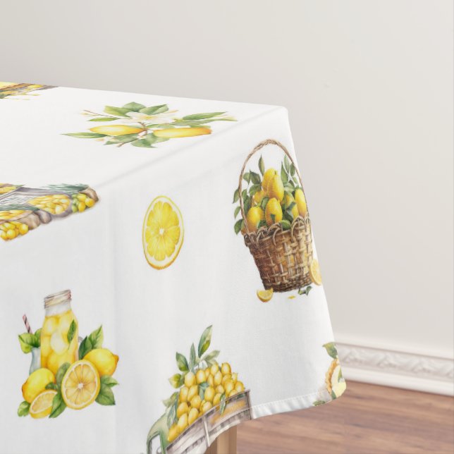 Mediterranean Summer Lemon Pattern  Tablecloth (In Situ)