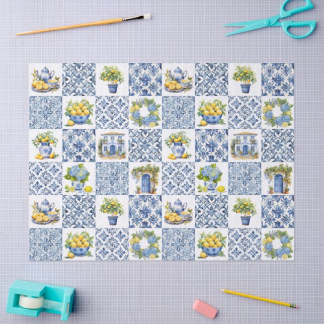 Mediterranean Summer Lemon Pattern  Tissue Paper (Craft)