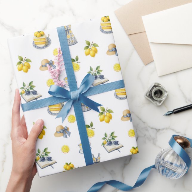 Mediterranean Summer Lemon Pattern  Wrapping Paper (Gifting)