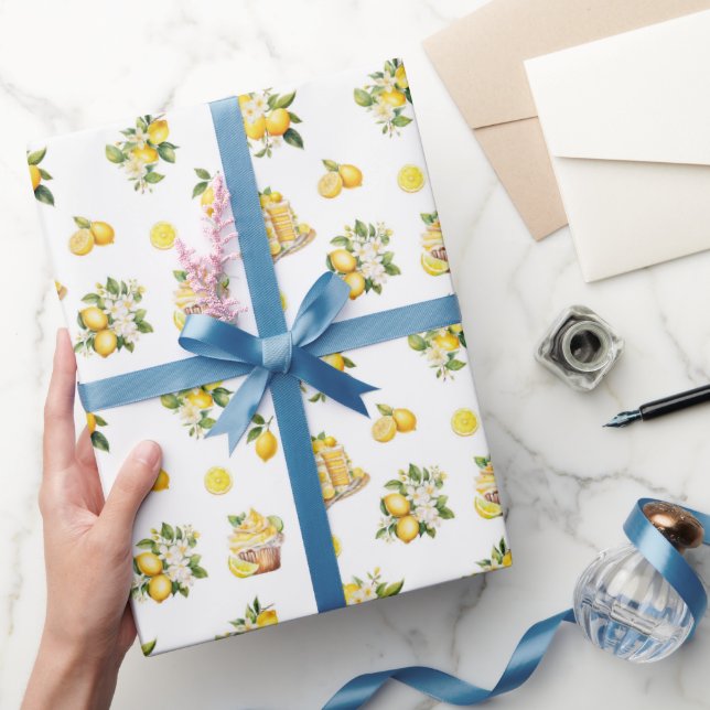 Mediterranean Summer Lemon Pattern  Wrapping Paper (Gifting)