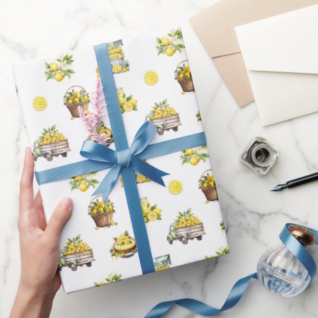 Mediterranean Summer Lemon Pattern  Wrapping Paper (Gifting)