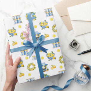 Mediterranean Summer Lemon Pattern Wrapping Paper