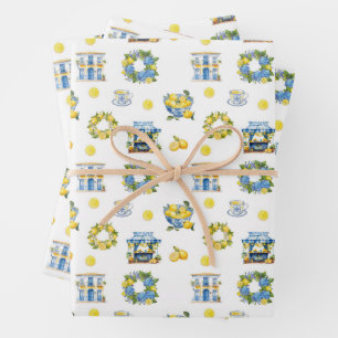 Mediterranean Summer Lemon Pattern Wrapping Paper Sheet