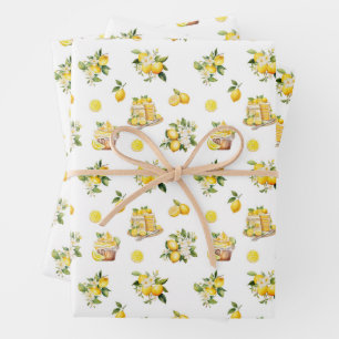 Mediterranean Summer Lemon Pattern Wrapping Paper Sheet
