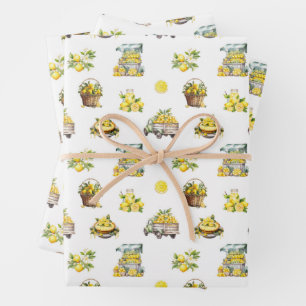 Mediterranean Summer Lemon Pattern Wrapping Paper Sheet