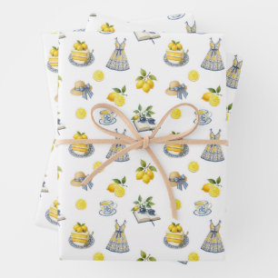 Mediterranean Summer Lemon Pattern Wrapping Paper Sheet