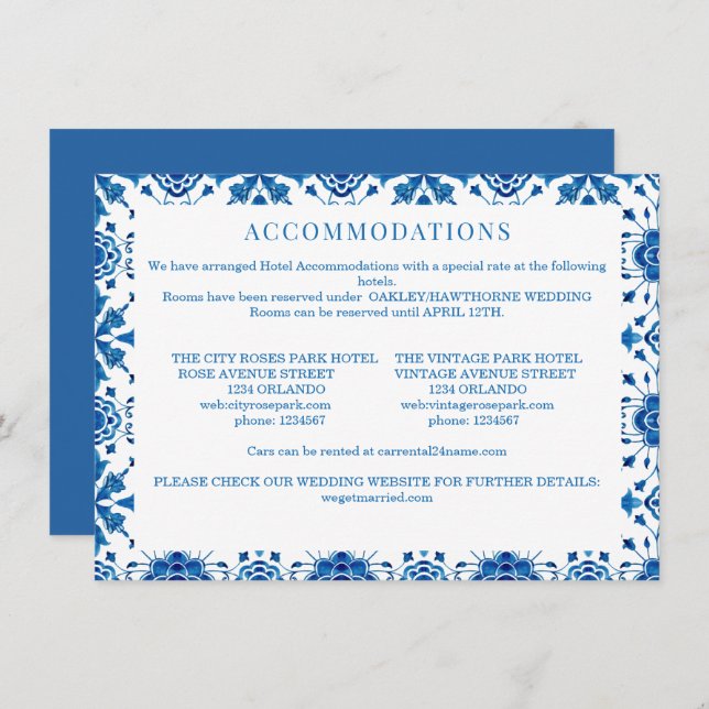 Mediterranean summer modern blue mosaic Wedding Card (Front/Back)