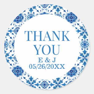 Mediterranean summer modern blue Wedding Classic Round Sticker