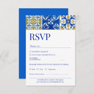 Mediterranean summer modern blue Wedding Rsvp Card