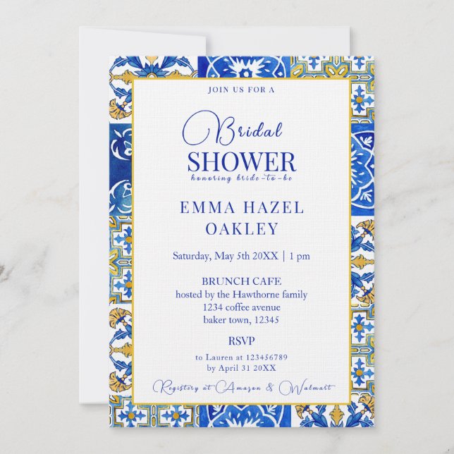 Mediterranean summer modern tile Bridal Shower Invitation (Front)