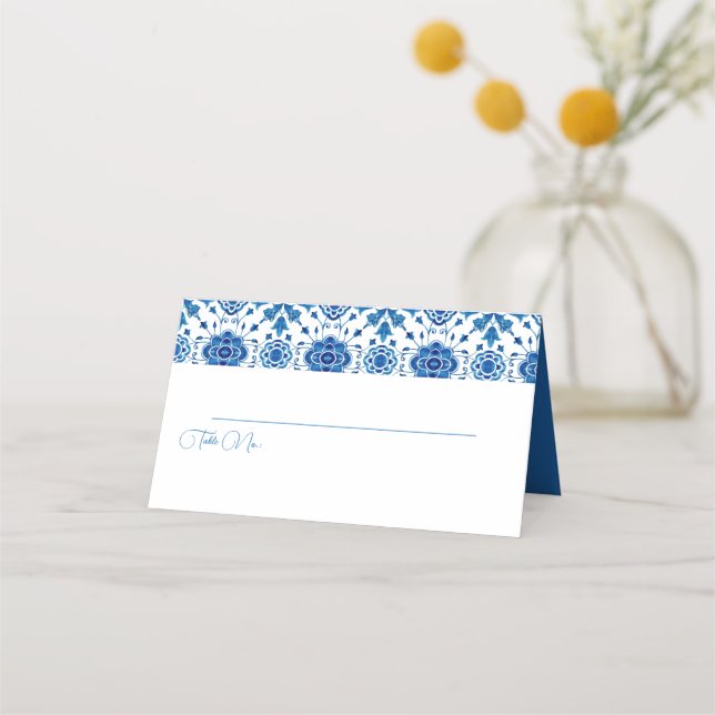 Mediterranean summer modern tile Folded Place Card (Front)