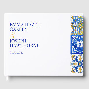 Mediterranean summer modern tile Wedding Guest Book