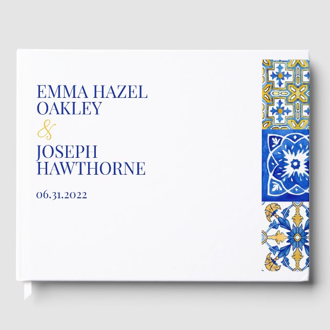 Mediterranean summer modern tile Wedding Guest Book (Front)
