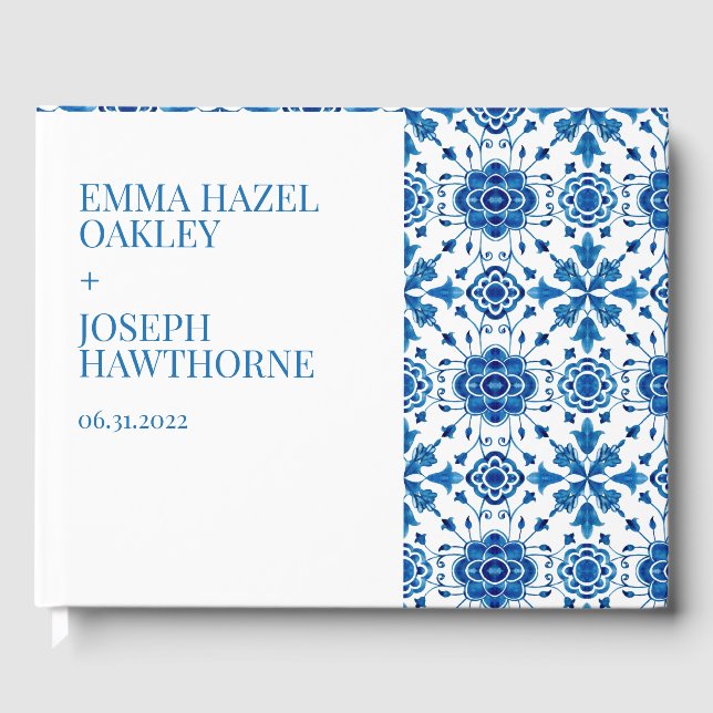 Mediterranean summer modern tile Wedding Guest Book (Front)