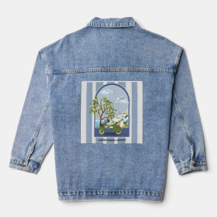 Mediterranean Summer Scooter Coastal Travel Poster Denim Jacket