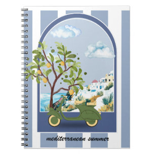 Mediterranean Summer Scooter Coastal Travel Poster Notebook