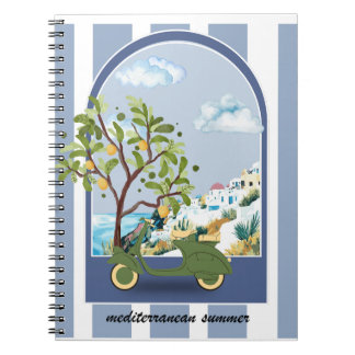 Mediterranean Summer Scooter Coastal Travel Poster Notebook