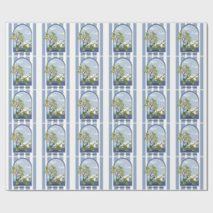 Mediterranean Summer Scooter Coastal Travel Poster Wrapping Paper