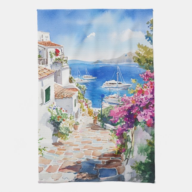 Mediterranean Summer Tea Towel (Vertical)