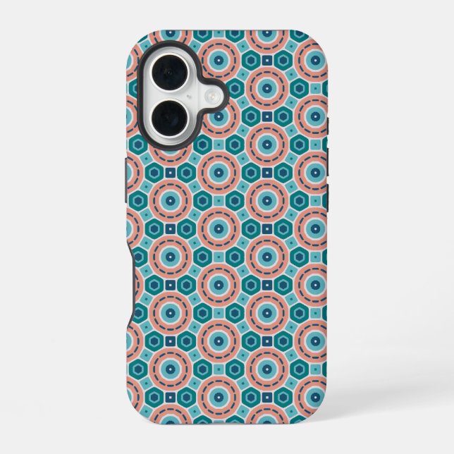 Mediterranean Summer Vibes Geometric Pattern iPhone 16 Case (Back)