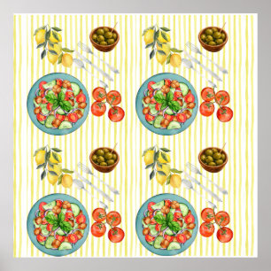 Mediterranean Summer Watercolor pattern Poster