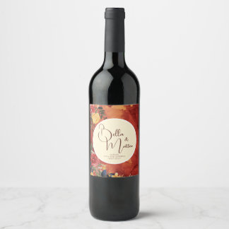 Mediterranean Sun Boho Terracotta Floral Wedding Wine Label