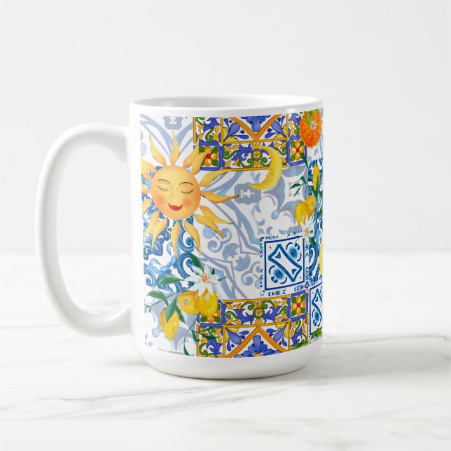 Mediterranean sun,flowers,lemon,half moon, coffee mug (Left)