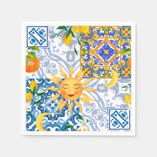 Mediterranean sun,flowers,lemon,half moon, napkin (Front)