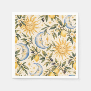 Mediterranean Sun & Moon Celestial Watercolor Patt Napkin