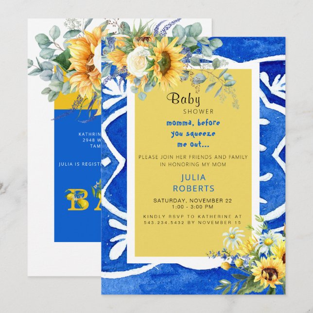 Mediterranean Sunflower Baby Perspective Shower Invitation (Front/Back)