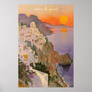 Mediterranean Sunset Print Greek Village Coastal