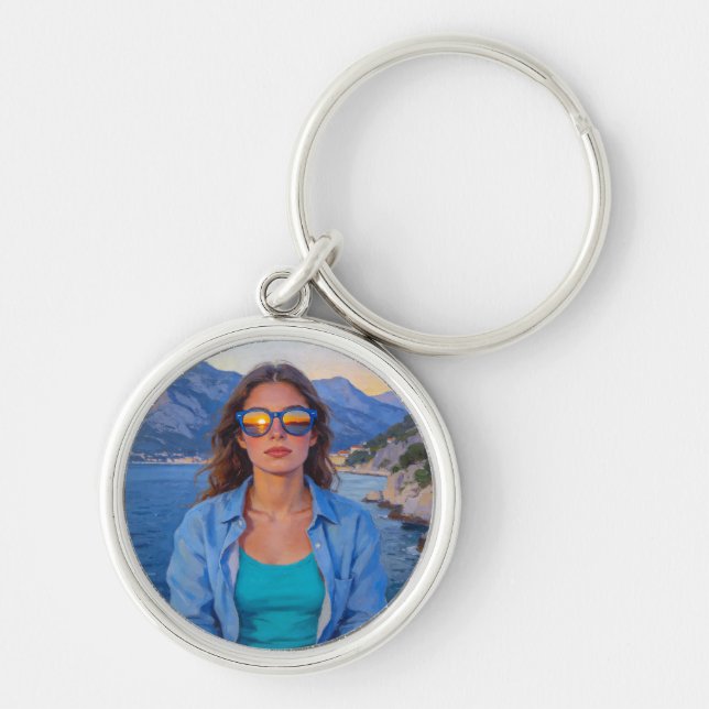 Mediterranean Sunset Reflections – Modern Coastal  Key Ring (Front)