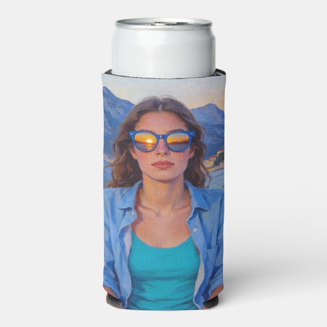 Mediterranean Sunset Reflections – Modern Coastal  Seltzer Can Cooler (Seltzer Front)