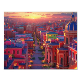 Mediterranean Sunset Scene: Urban Art Print