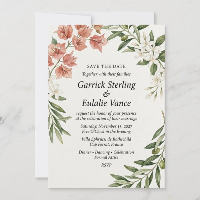 Mediterranean Sunset Watercolor Wedding Invitation (Front)