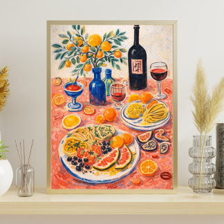 Mediterranean Table Still Life – Wine, Citrus Poster