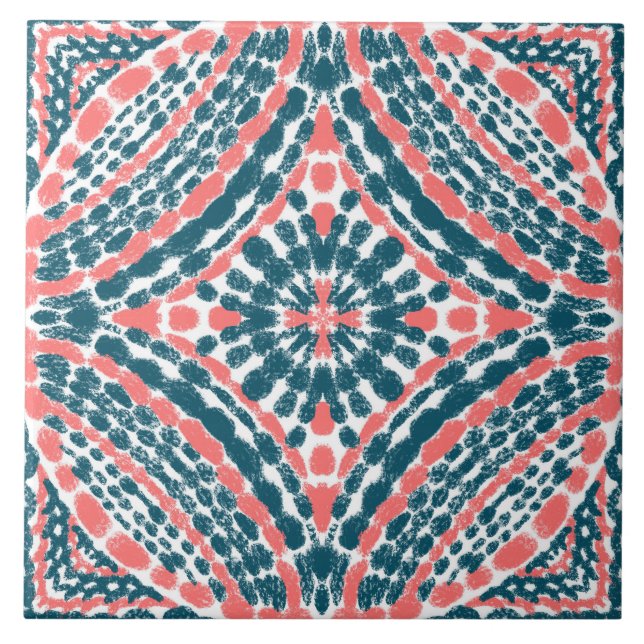 Mediterranean Teal Coral Mosaic-Hand-Painted Tile (Front)