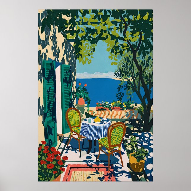 Mediterranean Terrace Print Coastal Ocean View (Front)