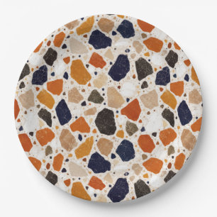 Mediterranean Terrazzo Abstract Design Paper Plate