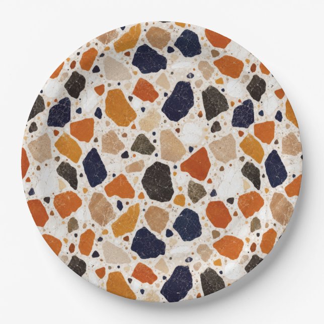 Mediterranean Terrazzo Abstract Design Paper Plate (Front)