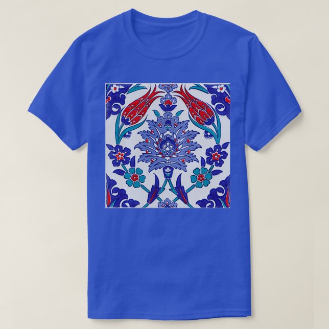Mediterranean Tile Blue White amp Red Beautiful Si T-Shirt (Design Front)