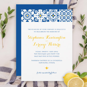 Mediterranean Tile Blue Yellow Wedding Invitation