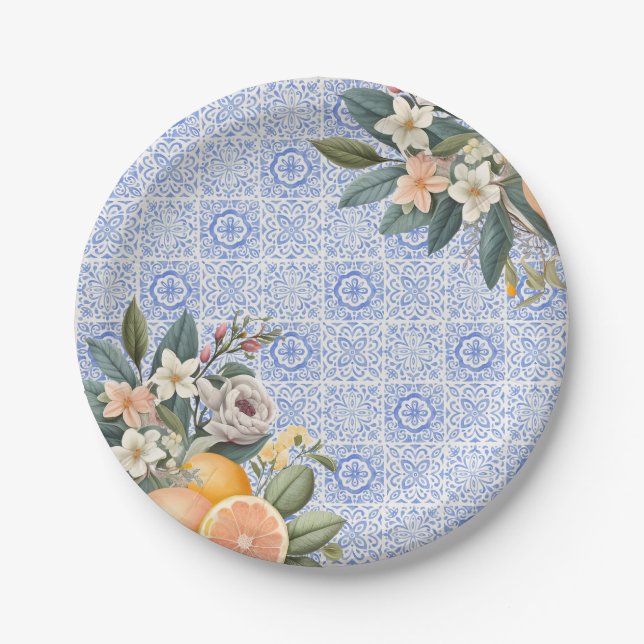 Mediterranean Tile Bridal Shower Paper Plate (Front)