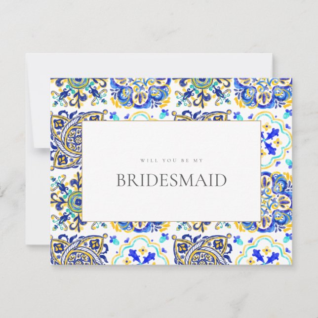 Mediterranean Tile Bridesmaid Proposal Card (Front)