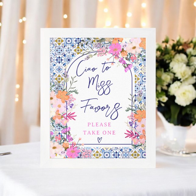 Mediterranean Tile Floral Bridal Shower Favours Poster (Mediterranean Tile Floral Bridal Shower Favors Poster)