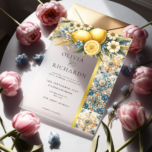 Mediterranean  Tile flower Italian Positano Lemon  Acrylic Invitations