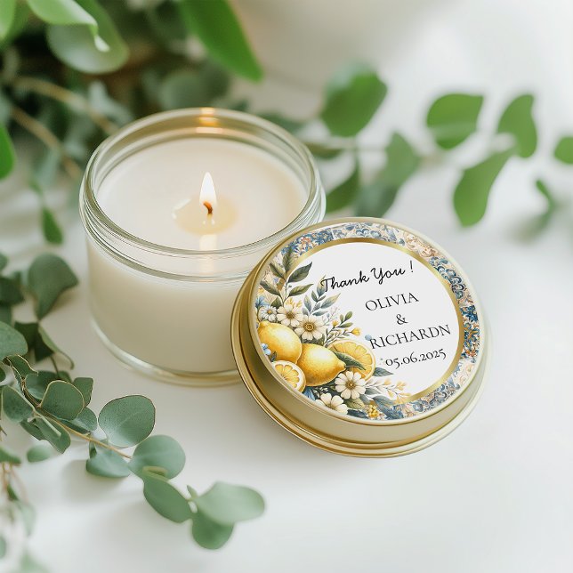 Mediterranean Tile flower Italian Positano Lemon Classic Round Sticker (Creator Uploaded)