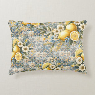 Mediterranean Tile flower Italian Positano Lemon Decorative Cushion